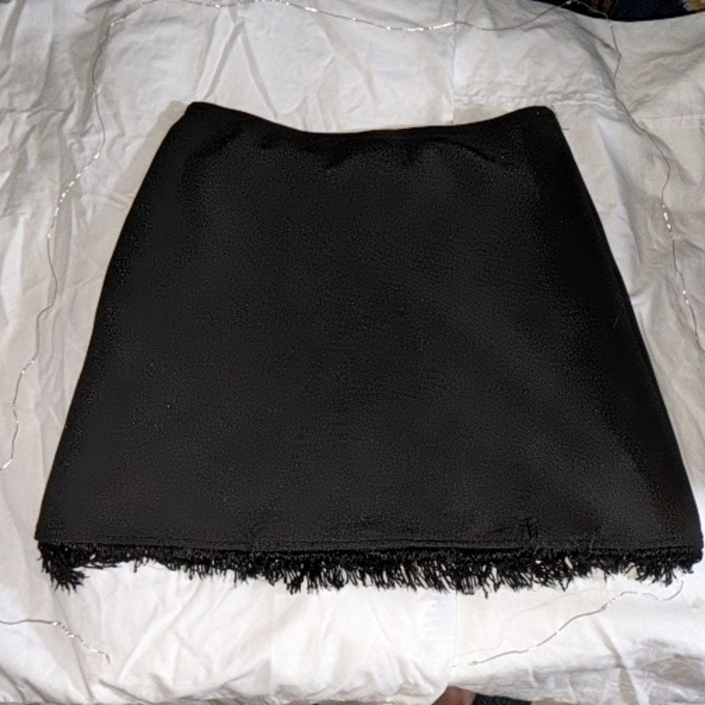 Joe Benbasset Black A-Line Skirt with Fringe Size S